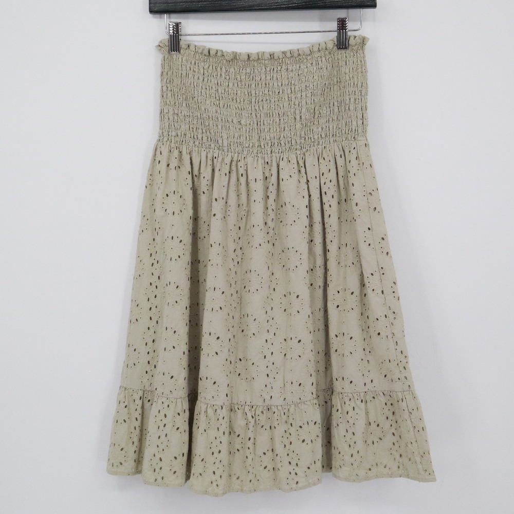 Cowgirl Justice‎ Eyelet Skirt Womens XL Beige Smocked Boho Girlhoodcore Cottage